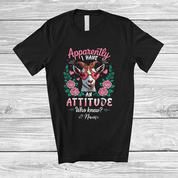 MacnyStore - Personalized Apparently I Have An Attitude; Lovely Floral Flowers Goat Custom Name Farmer T-Shirt