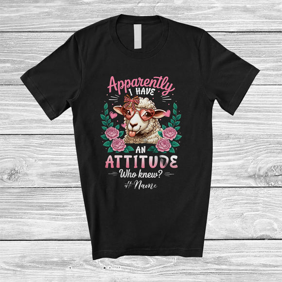 MacnyStore - Personalized Apparently I Have An Attitude; Lovely Floral Flowers Sheep Custom Name Farmer T-Shirt