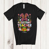 MacnyStore - Personalized Assistant Teacher; Proud Easter Flowers Leopard Bunny; Custom Name Family T-Shirt
