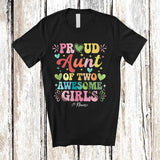 MacnyStore - Personalized Aunt of 2 Awesome Girls; Joyful Mother's Day Hearts; Custom Name Family T-Shirt