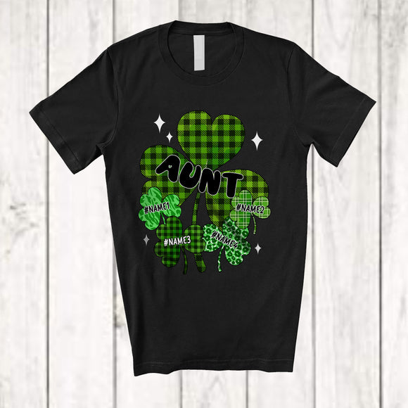 MacnyStore - Personalized Aunt; Fantastic St. Patrick's Day Leopard Plaid Shamrocks; Custom Name Family T-Shirt