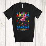 MacnyStore - Personalized Autism Dancing To A Different Beat; Joyful Autism Custom Name Puzzle Flamingo T-Shirt