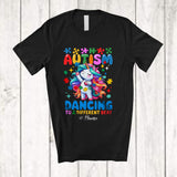 MacnyStore - Personalized Autism Dancing To A Different Beat; Joyful Autism Custom Name Puzzle Unicorn T-Shirt