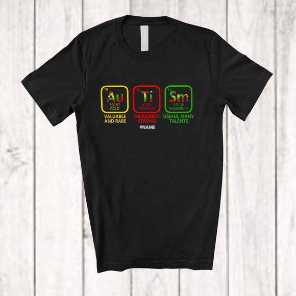 MacnyStore - Personalized Autism Elements Periodic Table; Lovely Autism Awareness Custom Name ASD Family T-Shirt