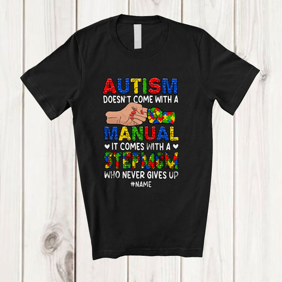MacnyStore - Personalized Autism It Comes With A Stepmom; Lovely Autism Puzzle Hands; Custom Name Family T-Shirt