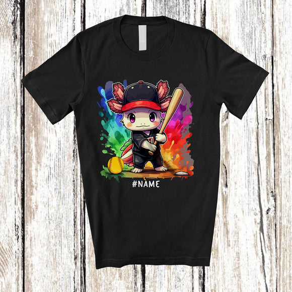 MacnyStore - Personalized Axolotl Playing Softball; Colorful Custom Name Axolotl And Softball Player; Sport Team T-Shirt