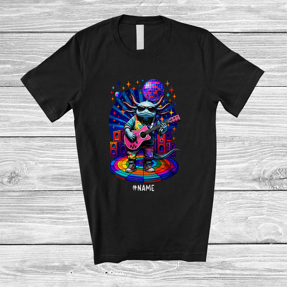 MacnyStore - Personalized Axolotl Sunglasses Disco Playing Rock Guitar; Amusing Custom Name Guitarist Music T-Shirt
