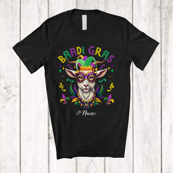 MacnyStore - Personalized Baadi Gras; Joyful Mardi Gras Masked Beads Goat; Custom Name Festival Parades T-Shirt