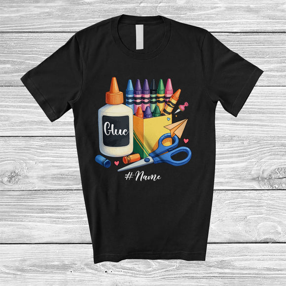 MacnyStore - Personalized Back To School Collection Art; Lovely Glue Crayon; Custom Name Students Teacher T-Shirt