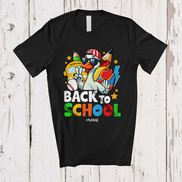 MacnyStore - Personalized Back To School; Humorous First Day Of School Goose Baseball Custom Name Player T-Shirt