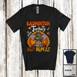MacnyStore - Personalized Badminton Turkey Nap Repeat, Joyful Thanksgiving Fall Leaves, Custom Name Sport Player T-Shirt