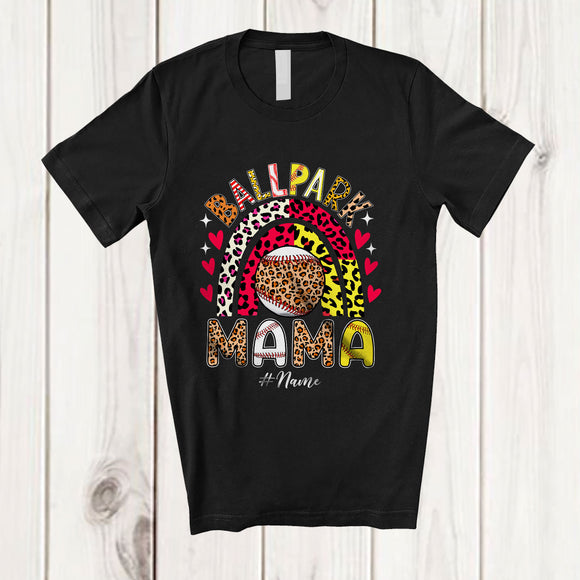 MacnyStore - Personalized Ballpark Mama; Joyful Mother's Day Leopard Rainbow; Custom Name Baseball Player T-Shirt