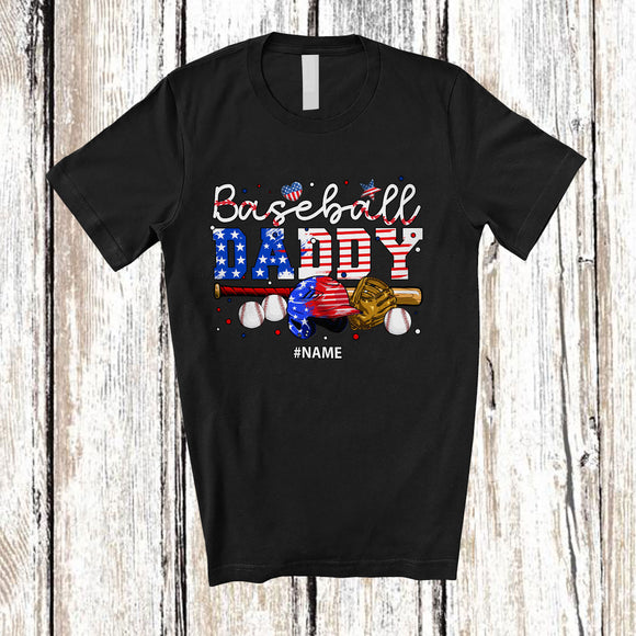 MacnyStore - Personalized Baseball Daddy; Awesome 4th Of July Custom Name Baseball Player; Patriotic Family T-Shirt