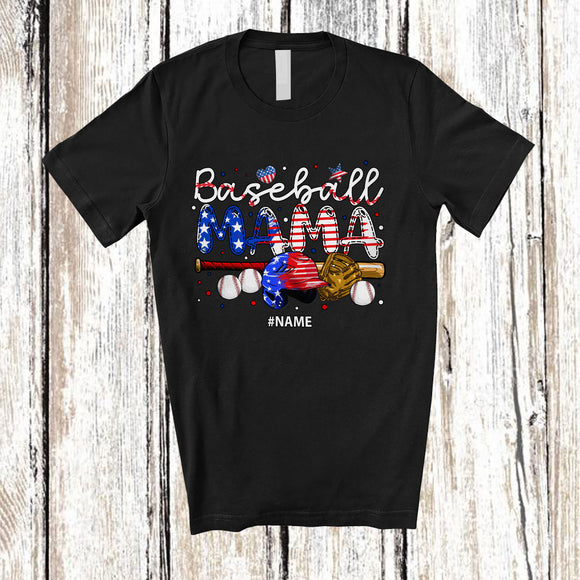 MacnyStore - Personalized Baseball Mama; Awesome 4th Of July Custom Name Baseball Player; Patriotic Family T-Shirt