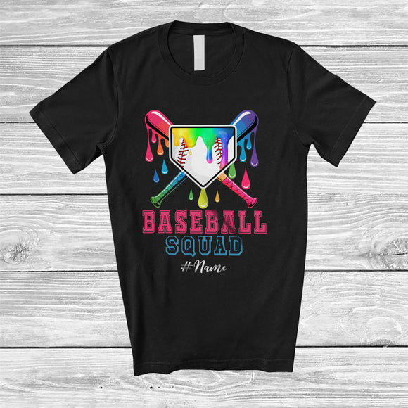 MacnyStore - Personalized Baseball Squad; Colorful Drip Baseball Equipment; Custom Name Boys Girls Player T-Shirt