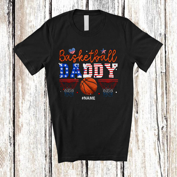 MacnyStore - Personalized Basketball Daddy; Awesome 4th Of July Custom Name Sport Player; Patriotic Family T-Shirt