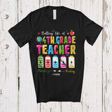 MacnyStore - Personalized Battery Life Of A 4th Grade Teacher; Joyful Back To School Custom Name Tired Teacher T-Shirt