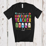 MacnyStore - Personalized Battery Life Of A Kindergarten Teacher; Joyful Back To School Custom Name Tired Teacher T-Shirt
