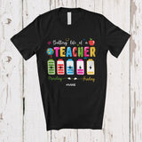 MacnyStore - Personalized Battery Life Of A Teacher; Joyful Back To School Custom Name Tired Teacher T-Shirt