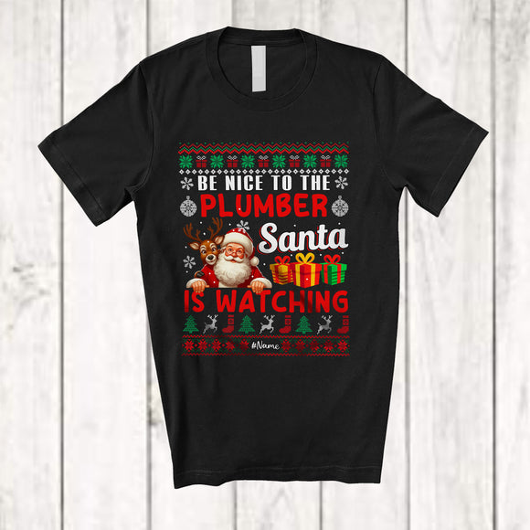 MacnyStore - Personalized Be Nice To The Plumber; Amusing Christmas Sweater Santa; Custom Name Jobs T-Shirt