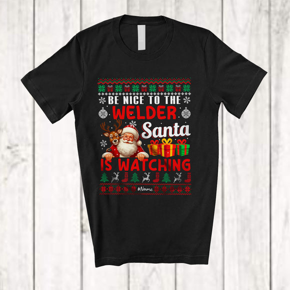 MacnyStore - Personalized Be Nice To The Welder; Amusing Christmas Sweater Santa; Custom Name Jobs T-Shirt