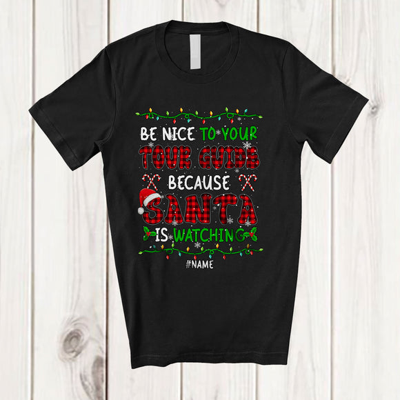 MacnyStore - Personalized Be Nice To Your Tour Guide; Fantastic Christmas Lights Plaid; Custom Name Jobs T-Shirt