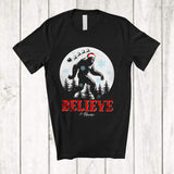 MacnyStore - Personalized Believe; Amusing Christmas Custom Name Santa Bigfoot Forest; X-mas Moon T-Shirt
