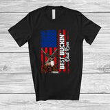 MacnyStore - Personalized Best Buckin' Dad Ever; Amazing Father's Day US Flag; Custom Name Deer Hunting T-Shirt