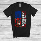 MacnyStore - Personalized Best Buckin' Daddy Ever; Amazing Father's Day US Flag; Custom Name Deer Hunting T-Shirt
