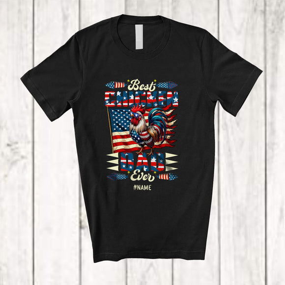 MacnyStore - Personalized Best Chicken Dad Ever; Happy 4th Of July US Flag; Custom Name Patriotic Family T-Shirt