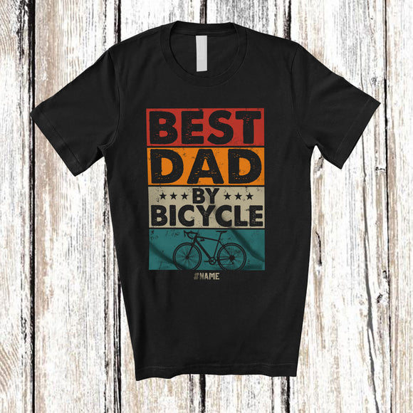 MacnyStore - Personalized Best Dad By Bicycle; Amusing Father's Day Custom Name Biker; Vintage Retro T-Shirt
