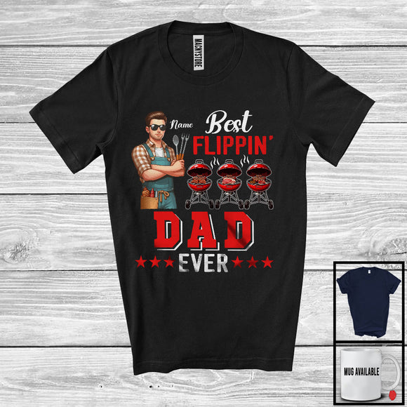 MacnyStore - Personalized Best Flippin' Dad, Happy Father's Day Grill BBQ Dad Custom Name, Family T-Shirt