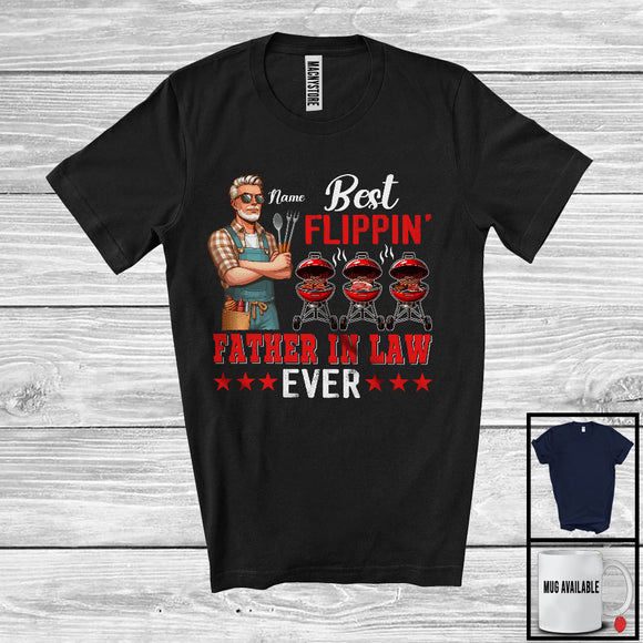 MacnyStore - Personalized Best Flippin' Father in law, Happy Father's Day Grill BBQ Father in law Custom Name, Family T-Shirt