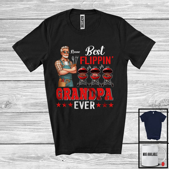 MacnyStore - Personalized Best Flippin' Grandpa, Happy Father's Day Grill BBQ Grandpa Custom Name, Family T-Shirt