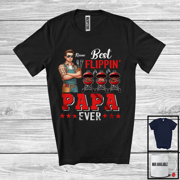 MacnyStore - Personalized Best Flippin' Papa, Happy Father's Day Grill BBQ Papa Custom Name, Family T-Shirt