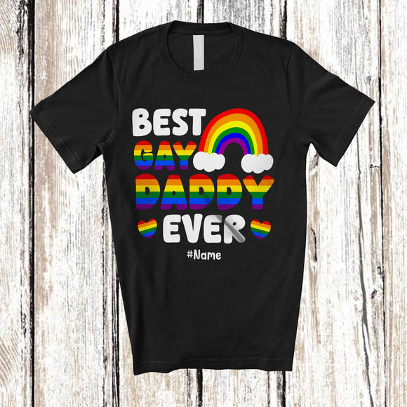 MacnyStore - Personalized Best Gay A Daddy Ever; Joyful LGBTQ Pride Custom Name Gay Rainbow Heart Family T-Shirt