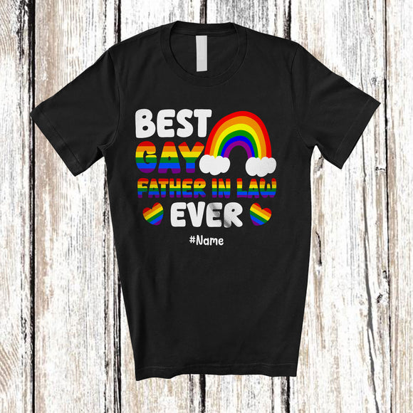 MacnyStore - Personalized Best Gay A Father In Law Ever; Joyful LGBTQ Pride Custom Name Gay Rainbow Family T-Shirt