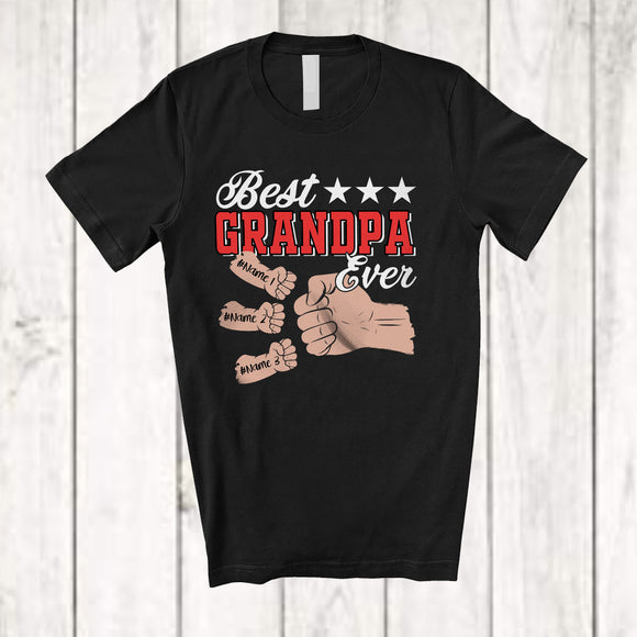 MacnyStore - Personalized Best Grandpa Ever; Joyful Father's Day Custom Name Grandson Granddaughter Hands T-Shirt