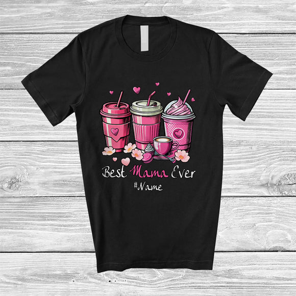 MacnyStore - Personalized Best Mama Ever; Amazing Mother's Day Three Coffee; Custom Name Family Flowers T-Shirt
