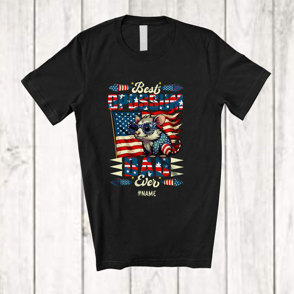 MacnyStore - Personalized Best Opossum Dad Ever; Happy 4th Of July US Flag; Custom Name Patriotic Family T-Shirt