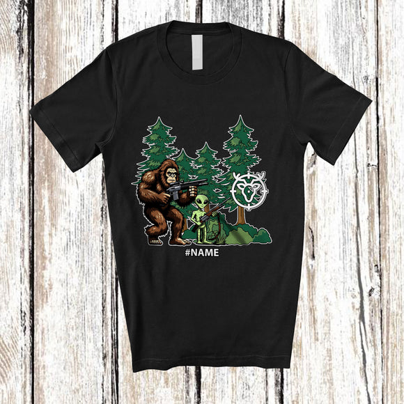 MacnyStore - Personalized Bigfoot Alien Hunting Together; Humorous Custom Name Hunter Outdoor Activities T-Shirt