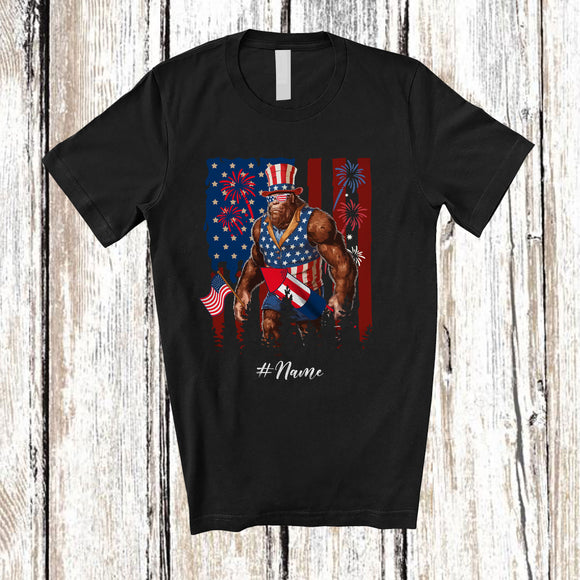 MacnyStore - Personalized Bigfoot Patriotic American Flag; Awesome 4th of July Custom Name Patriotic T-Shirt