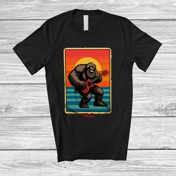 MacnyStore - Personalized Bigfoot Playing Rock Guitar; Amazing Custom Name Guitarist Electric Bass Guitar Lover T-Shirt