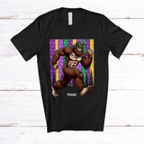 MacnyStore - Personalized Bigfoot With Mask Beads; Joyful Mardi Gras Custom Name Bigfoot; Vintage Retro T-Shirt