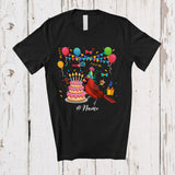 MacnyStore - Personalized Birthday Party Cardinal Bird With Cake; Amazing Custom Name Bird Animal Lover T-Shirt