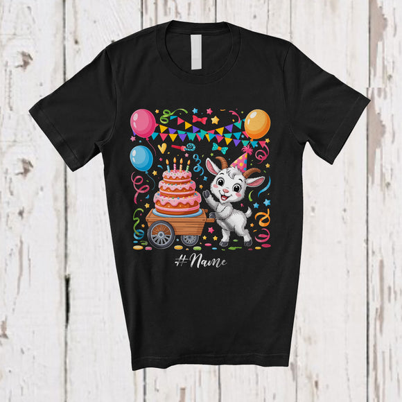 MacnyStore - Personalized Birthday Party Goat With Cake; Amazing Custom Name Bird Animal Lover T-Shirt