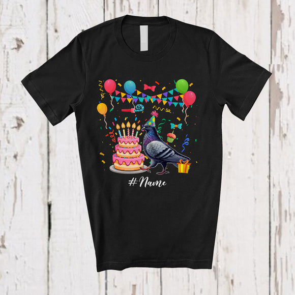 MacnyStore - Personalized Birthday Party Pigeon With Cake; Amazing Custom Name Bird Animal Lover T-Shirt
