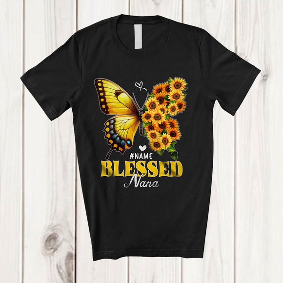MacnyStore - Personalized Blessed Nana; Wonderful Mother's Day Sunflower Butterfly; Custom Name Family T-Shirt