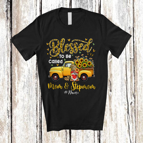 MacnyStore - Personalized Blessed To Be Called Mom And Stepmom; Lovely Mother's Day Leopard Gnome Pickup T-Shirt