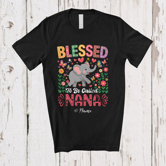 MacnyStore - Personalized Blessed To Be Called Nana; Proud Mother's Day Floral Custom Name Nana Elephant T-Shirt
